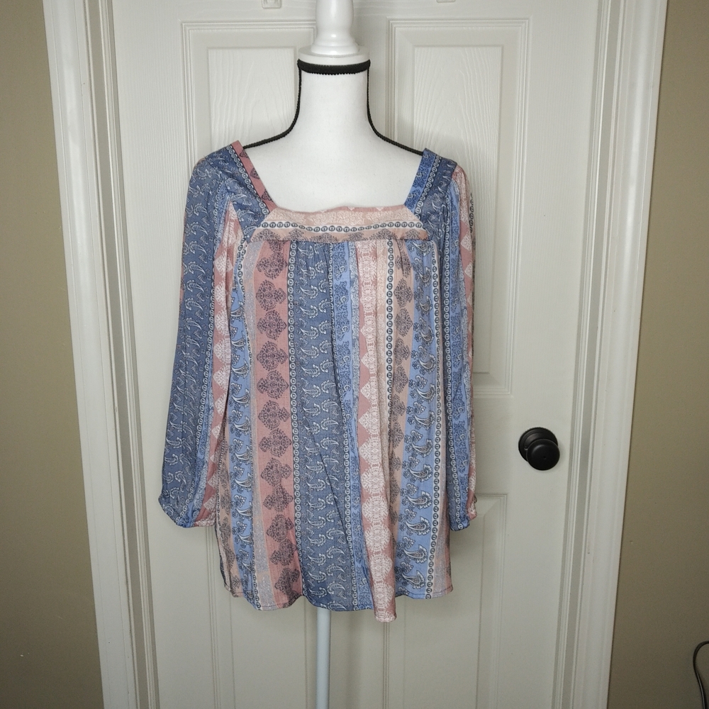COMO Blu Tunic Top w/Gauze Fabric Striped Sz. Large